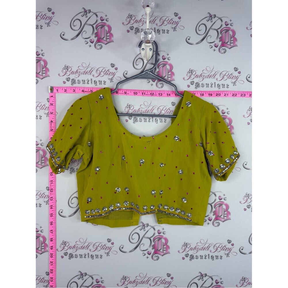 Top cropped embroidery Embellished Olive Green Women's Crop Top